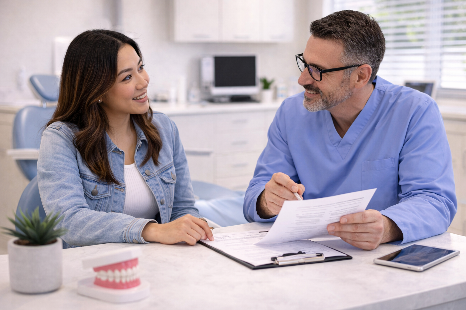 person reviewing dental insurance plans that cover major work with no waiting period