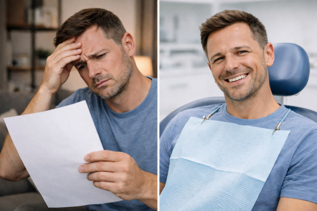 patient who can’t afford root canal reviewing dental bill