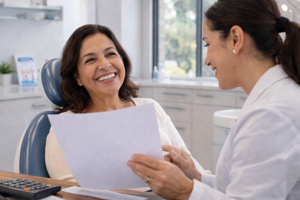 adulto mayor feliz después de tratamiento dental con seguro sin periodo de espera